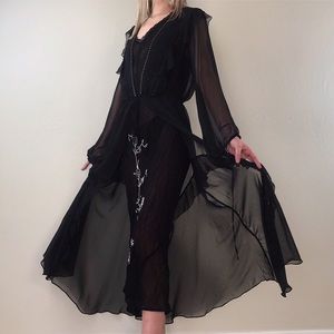 2 Piece Black Rayon Dress & Robe Set